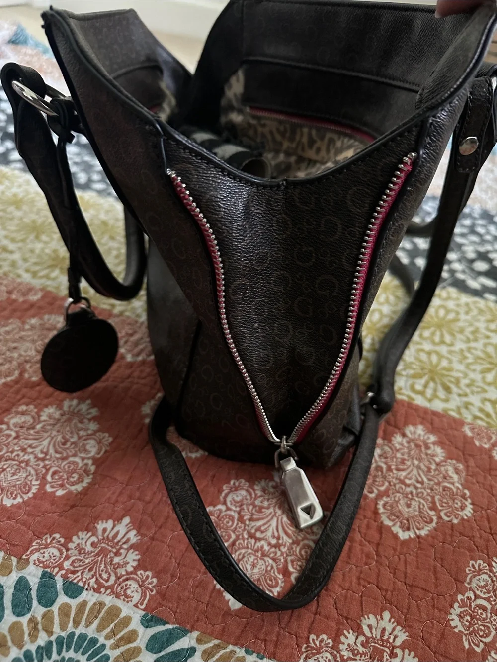 GUESS Black Logo Dome Satchel with Silver Hardware